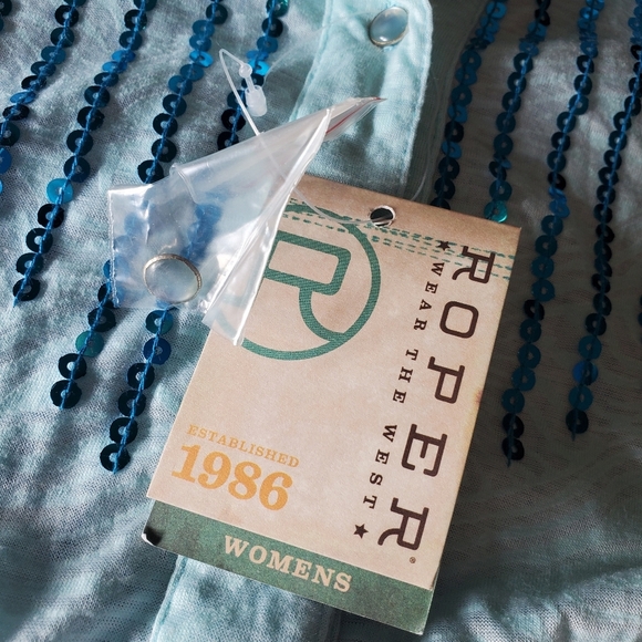 NWT Roper Blue Sequin Pearl Snap Button Down Shirt Women's Size XL - Picture 6 of 16